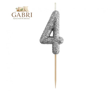 Dortová svíčka B&C - číslo "4" glitter černá 11 cm