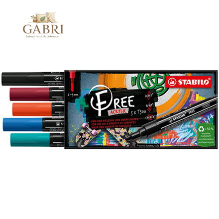 Akrylový popisovač STABILO FREE Acrylic T300 Kulatý hrot 2-3 mm - Urban, sada 5 ks
