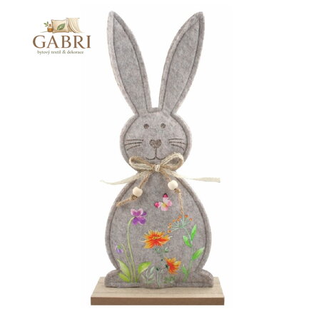 Zajíc s motivem louky z filcu 14 x 30 x 5 cm k postavení