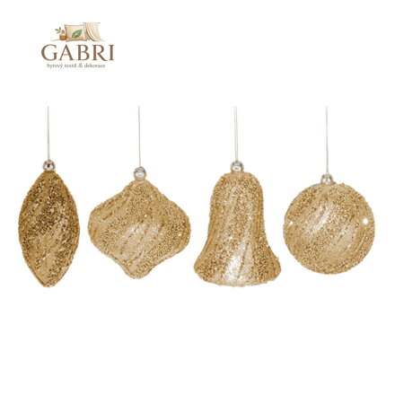 Vánoční ozdoby - PS zlaté gliter různé tvary 8 cm, sada 2ks