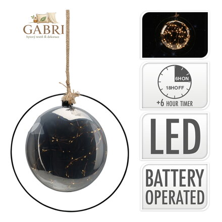 Dekorační osvětlení LED s časovačem - plochá koule, barva kouřová-šedá