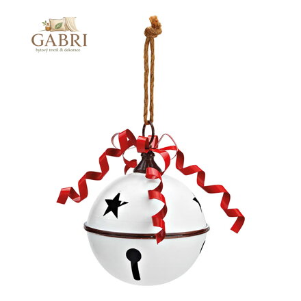 Závěsná dekorace - kovová rolnička, bílá 16x22x16 cm