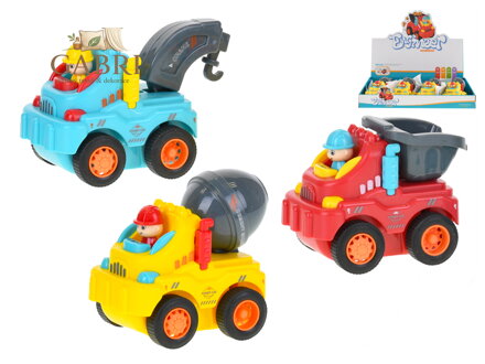 Vozidlo veselé stavební 8cm na setrvačník 3druhy 18m+ 12ks v DBX