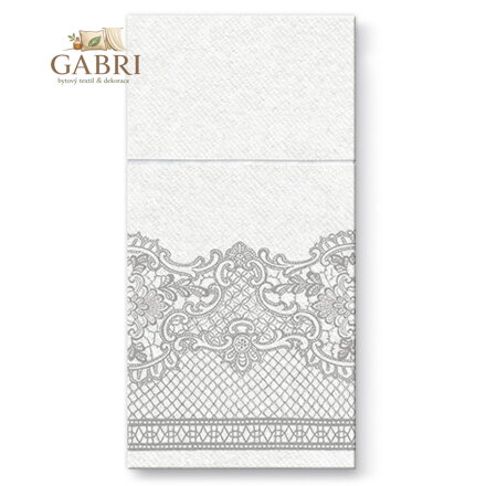 Kapsy na příbory PAW Airlaid 40x40cm Royal Lace Silver, 25 ks/bal