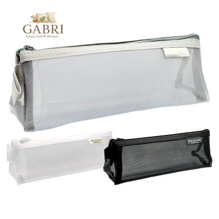 Penál, trojúhelníkový tvar, průhledná PVC síťovina, prázdný (mix 3 barev)