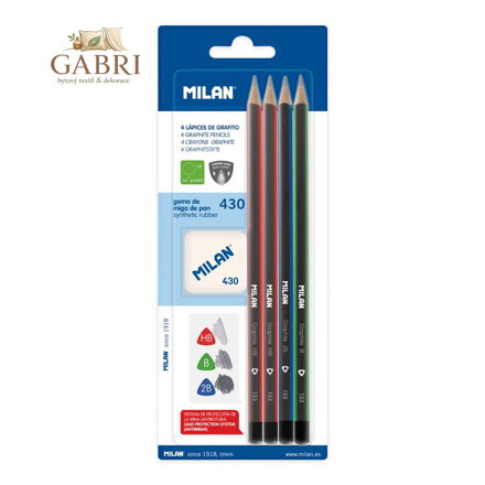 Tužka MILAN 4 x trojhranná HB / B / 2B + guma