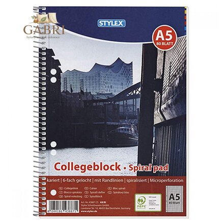 Blok A5 College s boční spirálou čtverečkovaný 80 L, s boční europerforací