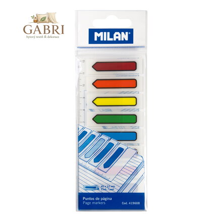Záložka lepící MILAN PVC šipka 45 x 12 mm, 120 ks