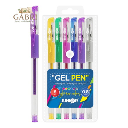 Pero gelové - sada 6 ks JUNIOR, Glitter