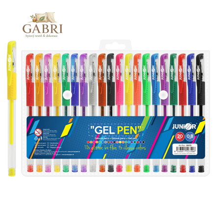 Pero gelové - sada 20 ks, glitter/fluo/classic