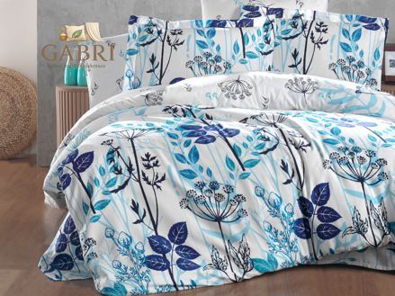 Francouzské povlečení Satén 240x200, 70x90cm Garden blue