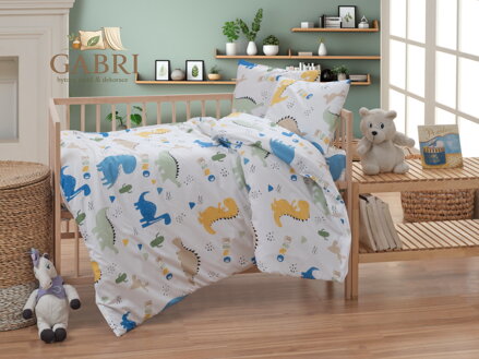 Krepové dětské povlečení do malé postýlky 90x135, 45x60 cm Dino