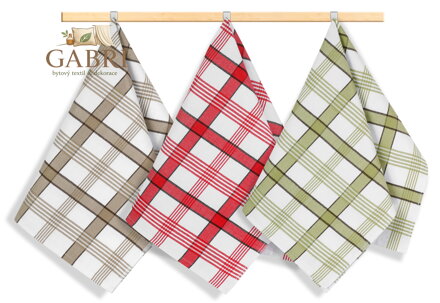 Kuchyňská utěrka 50x70cm béžové, zelené, červené káro