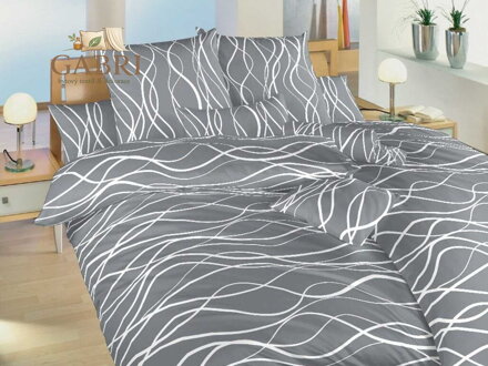 Povlečení bavlna Vlny bílé na tmavě šedém 140x200, 70x90 cm II.jakost