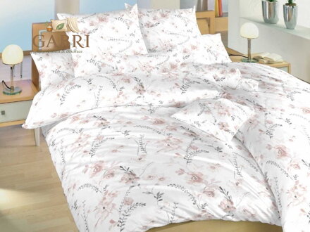 Povlečení bavlna Kvítí pudrové na bílém 140x200, 70x90 cm