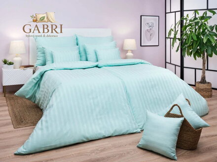 Dadka Povlečení atlas grádl zelený proužek 2,5 cm 140x200, 70x90 cm