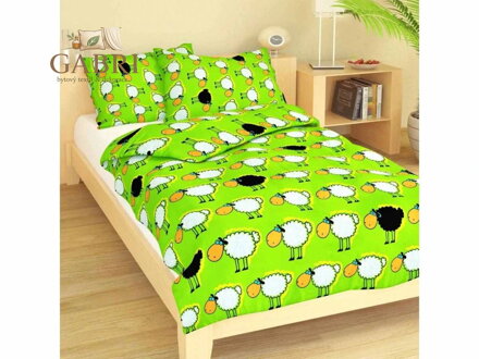Povlečení krep do postýlky Stádo oveček zelené 90x130, 45x60 cm II.jakost