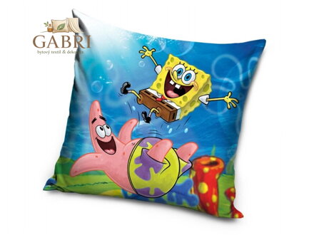 Dětský polštářek Sponge Bob a Patrikova trampolína 40x40 cm
