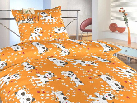 Povlečení krep Pejsci oranžoví 140x200, 70x90 cm