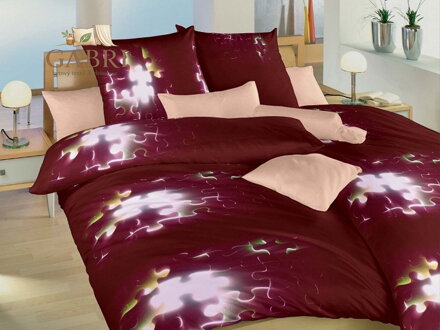 Povlečení satén Puzzle vínové 140x200, 70x90 cm