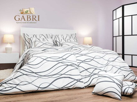 Dadka Povlečení bavlna Vlny tmavě šedé na bílém 140x200, 70x90 cm