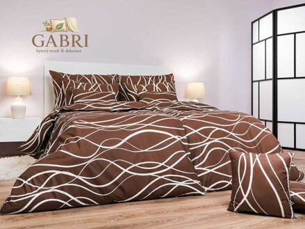 Dadka Povlečení bavlna Vlny banánové na tmavě hnědém 200x200, 2x70x90 cm