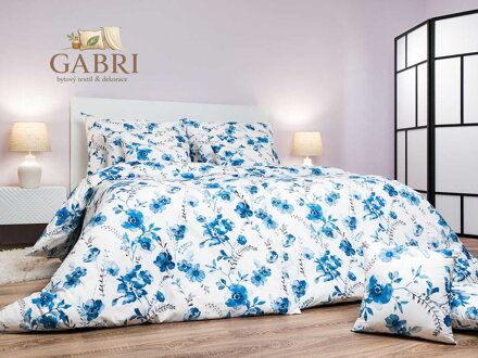 Dadka Povlečení flanel Kvítí modré na bílém 140x220, 70x90 cm