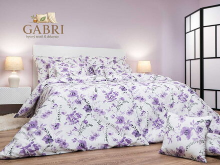 Dadka Povlečení krep Kvítí fialové na bílém 140x200, 70x90 cm