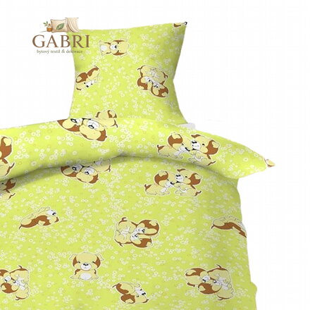 Hybler textil Povlečení bavlna do postýlky Štěně zelené 90x130, 45x60 cm