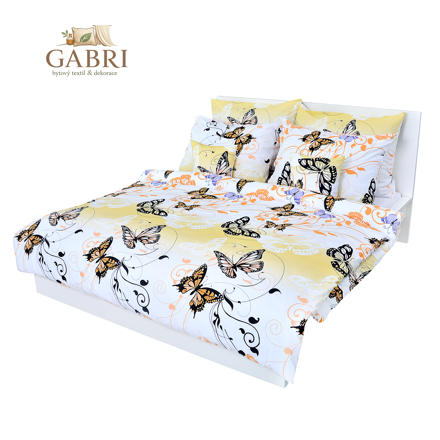 Ložní povlečení bavlněné Stanex motýl žlutý (LS187), 140 x 220 + 90 x 70, Knoflíkové