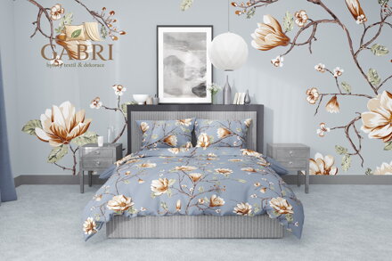 Ložní povlečení bavlněné Stanex magnolie zlatá (LS374), 140 x 220 + 90 x 70, Knoflíkové