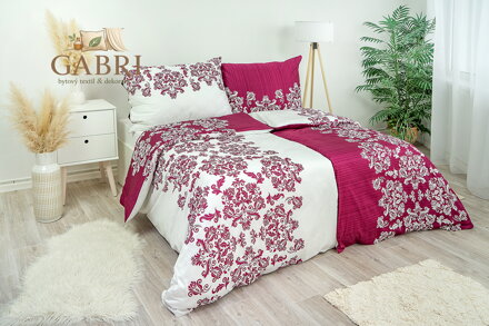 Ložní povlečení bavlněný satén Stanex venzel vínový (LS156), 140 x 220 + 90 x 70, Knoflíkové