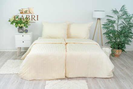 Ložní povlečení atlas grádl Stanex proužek smetanový (LS905), 140 x 220 + 90 x 70, Knoflíkové