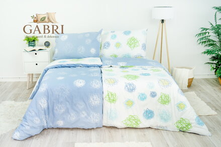 Ložní povlečení bavlněné Stanex orbit modro-bílý (LS87), 140 x 200 + 90 x 70, Knoflíkové