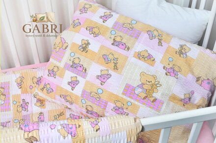 Dětské ložní povlečení krepové Stanex méďa s hračkami růžový (LS318), 135 x 90 + 40 x 60, Knoflíkové