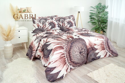 Ložní povlečení bavlněný satén Stanex slunečnice (LS165), 140 x 200 + 90 x 70, Knoflíkové