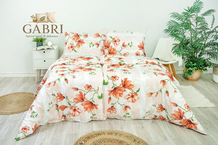 Ložní povlečení bavlněné Stanex lilie lososové (LS227), 140 x 200 + 90 x 70, Knoflíkové