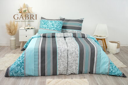 Ložní povlečení bavlněné Stanex Miranda tyrkysová (LS263), 140 x 200 + 90 x 70, Knoflíkové