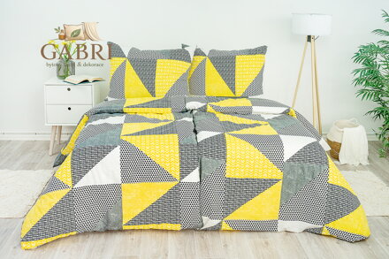 Ložní povlečení krepové Stanex geometrie žlutá (LS267), 140 x 200 + 90 x 70, Zip