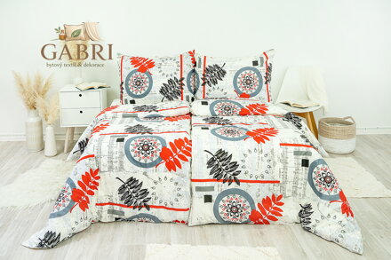 Ložní povlečení krepové Stanex kapradí šedo červené (LS77), 140 x 200 + 90 x 70, Knoflíkové