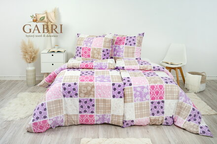 Ložní povlečení krepové Stanex pečvork růžový (LS237), 140 x 200 + 90 x 70, Knoflíkové