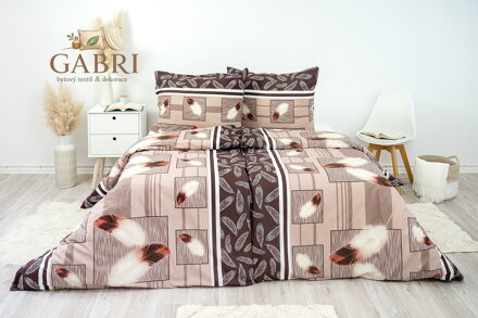 Ložní povlečení bavlněné Stanex peří hnědé (LS300), 140 x 200 + 90 x 70, Knoflíkové