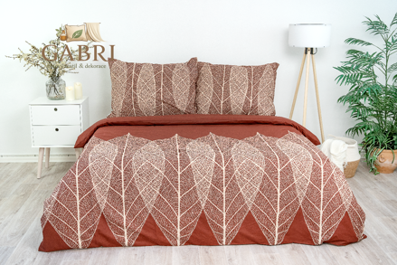 Ložní povlečení bavlněné Stanex listy hnědo-béžové (LS160), 200 x 220 + 2ks 90 x 70, Knoflíkové