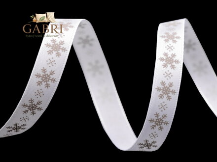 Saténová stuha vločky šíře 9 mm vánoční