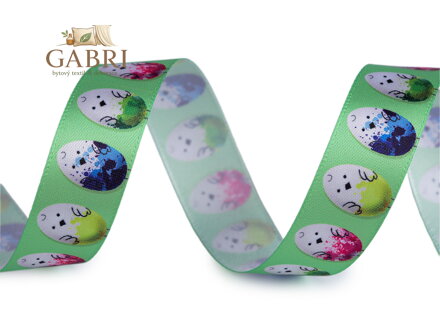 Stuha Velikonoce šíře 20 mm kuře, vejce, louka, zajíc