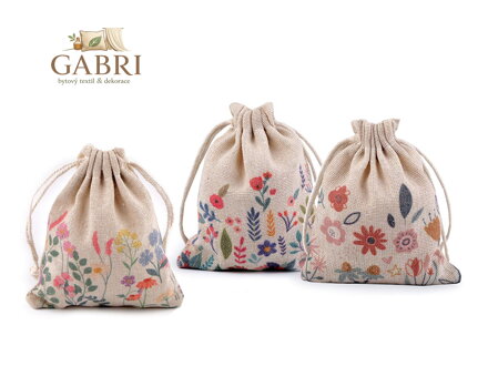 Dárkový pytlík jarní 10x13 cm lněný s květy
