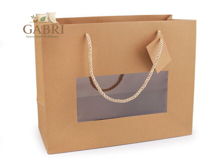 Papírová taška natural s průhledem a širokým dnem