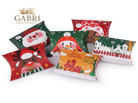 Vánoční dárková krabička sob, Mikuláš, sněhulák, perníček, kostelík