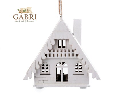 Dřevěný domeček svítící k zavěšení