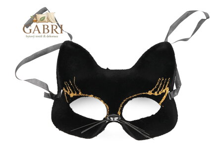 Karnevalová maska - škraboška sametová s glitry kočka